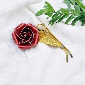 Metal Rose Brooch Vintage Gold Tone Flower Floral Estate Large Curled Petals